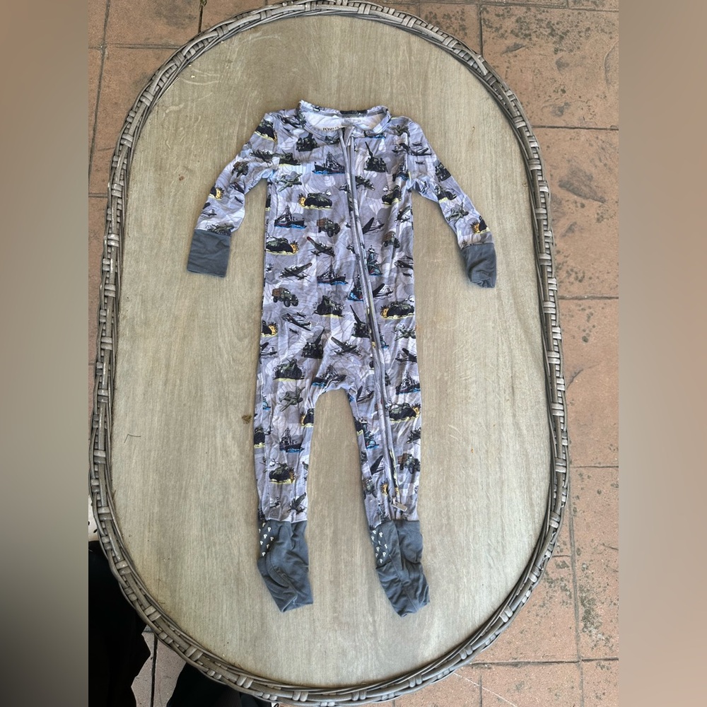 Posh Peanut Gray One Piece with Vehicle Print